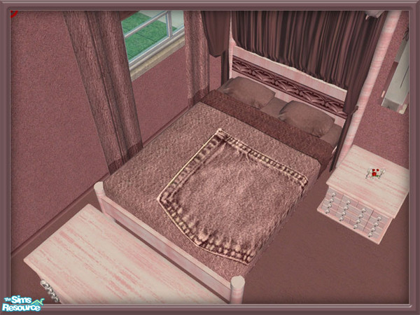 Sims 2 — Pink Denim Daisy Bedding by SpringwolfDecor — Dark, almost purpley pink graces this stately bedroom. Thanks you