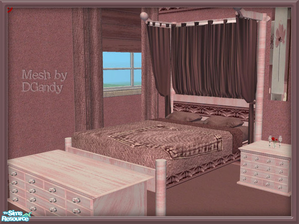 Sims 2 — Pink Denim Daisy Bed by SpringwolfDecor — Dark, almost purpley pink graces this stately bedroom. Thanks you SO