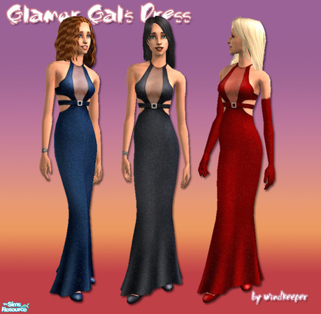 Sims 2 — Glamor Gal's Dress by Windkeeper — Glamor dress for a party gal! Comes in three colors, works for adults and