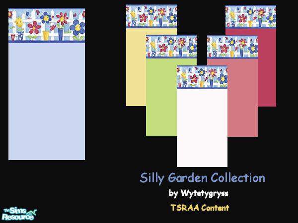 Sims 2 — Silly Garden Walls with Border by wytetygryss — A set of painted walls with a cute border of smiling flowers by