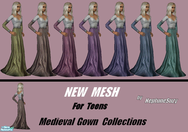 Sims 2 — NSC Medieval Gowns for Teens Set4 by Neptunesuzy — Your Teen Sims will love these Medieval Gowns with their full