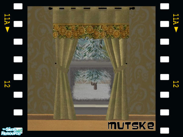 Sims 2 — Curtain set Kitchen Green Top Flower by Mutske — Kitchen Curtain set. Comes in 4 plain colors and 3 matchable