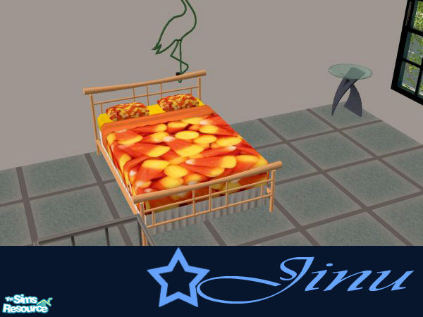Sims 2 — Candycorn Bed Cover by Jinu  — what better way to get in to the Halloween spirit than by having a candycorn