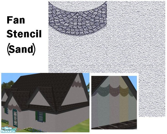 Sims 2 — Fan Stencil (Sand) Blue by Lorah — Fan stenciling on a blue painted sand exterior wall.