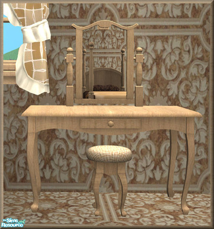 Sims 2 — NK Seasons Country BR - Vanity by MoMama — A white oak vanity with a brown weave cushioned stool.