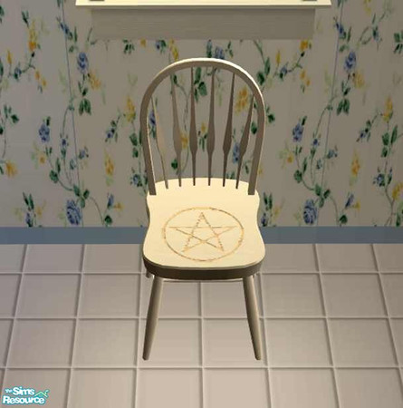 Sims 2 — Pentacle Chair by Riverwillows — Lovely chair in white pine and carved with a blessed pentacle. Made to go with