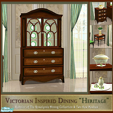 Sims 2 — Victorian Heritage Hutch by Cashcraft — The Heritage dining room is a set recolor of the Roselynde dining room.