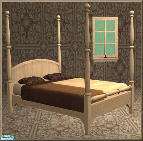 Sims 2 — NK Seasons Country BR - Four Post Bed by MoMama — A double four-poster bed in white oak.