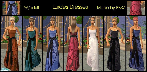 Sims 2 — Lurdes Dresses by BBKZ — Metallic tube ballgown formal with pickups hem. Boned bodice. Contrasting adjustable