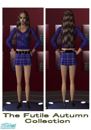 Sims 2 — Futile Blue by Futilus — Jumper and Tartan Kilt set. Jumper and kilts imported from teenwear and recoloured over