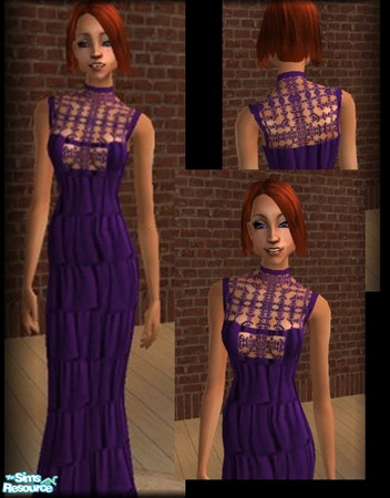 Sims 2 — Dulce Purple Gown by galilea — A lovely ruffled gown with lace.