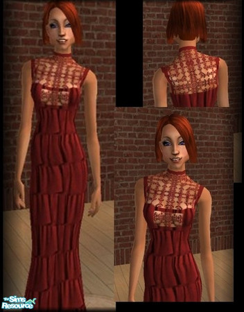 Sims 2 — Dulce Claret Gown by galilea — A lovely ruffled gown with lace.