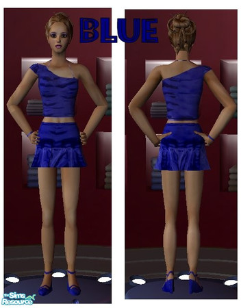Sims 2 — Blue Flare by Futilus — Mini skirt and top with a tiger effect. Made from Chirko's pleatedskirtwedges mesh at