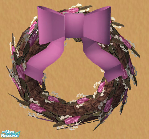 Sims 2 — Pink Rose Wreath by Simaddict99 — requires the Wall Wreath mesh from this set (link also below). Shown with