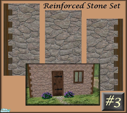 Sims 2 — Reinforced Stone Wall Set 3 by galilea — This set is part of a recolor of the Maxis walls called 'Reinforced