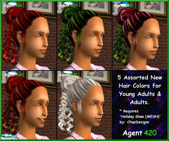 Sims 2 — Assorted X-mas Glam Hair Colors by Agent420 — An assorted assortment of X-mas Glam Hair for you. Lots of colors