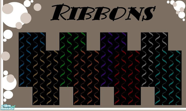Sims 2 — Ribbons (Black) by Lorah — Ribbons in all colors of the rainbow + on black.