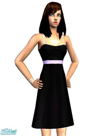 Sims 2 — Prom Dress [Lilac] by Lola — Black Knee length dress, with pearl straps and braclet, and a coloured sash round