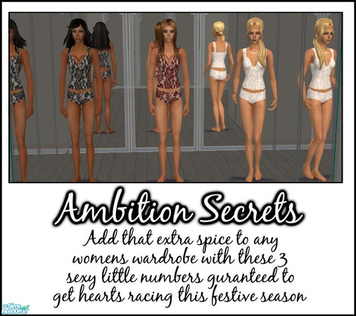 Sims 2 — Ambition Secrets Set! by Ambition-x — These 3 dazzling little numbers will definitely make any women feel