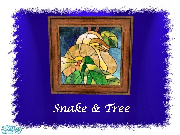 Sims 2 — Snake & Tree by galilea — Very beautiful, bright colors in this stained glass picture. It will enhance any