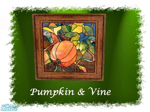 Sims 2 — Pumpkin & Vine by galilea — Very beautiful, bright colors in this stained glass picture. It will enhance any