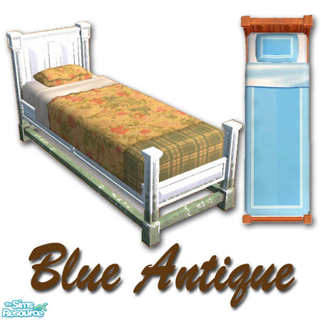 Sims 2 — Blue Antiqued Bed by Potter_Fan — A lovely blue antiqued bedframe to give your sims' homes a rustic feel!