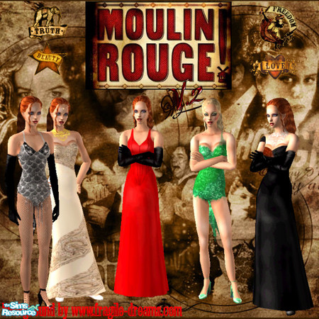 Sims 2 — Moulin Rouge v.2 by nablanabla — Five gowns from the Bazmark film, Moulin Rouge.