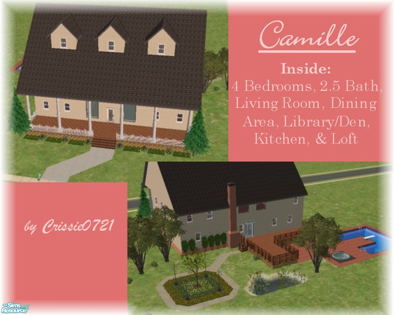 Sims 2 — Camille by Crissie0721 — A very large home for your Sims! Open floor plan on the first floor. Also has room to