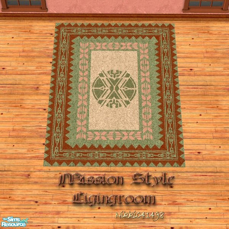 Sims 2 — Mission Livingroom Rug by Nikki041498 — Deep red, Sage green, Terracotta, and Cream rug in a classic