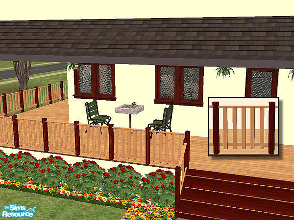 Sims 2 — Country Fence in dark wood - light wood by chrissy6930 — Country fence with posts in dark wood and railing in