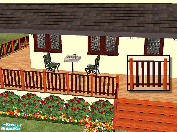 Sims 2 — Country Fence in rosewood - dark wood by chrissy6930 — Country fence with posts in rosewood and railing in dark