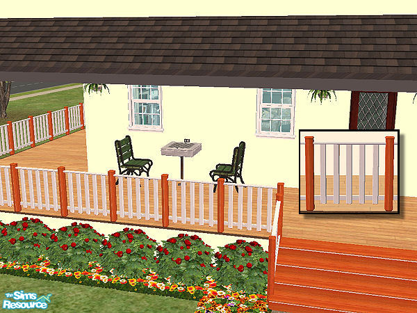 Sims 2 — Country Fence in rosewood - white wood by chrissy6930 — Country fence with posts in rosewood and railing in
