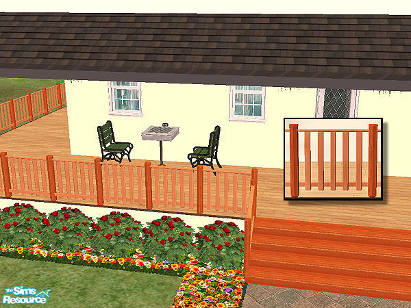 Sims 2 — Country Fence in rosewood - jequitiba by chrissy6930 — Country fence with posts in rosewood and railing in