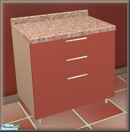 Sims 2 — NK Jazz Zeal Kitchen - Counter 2 by MoMama — This counter has three drawers and comes in a lovely coral and