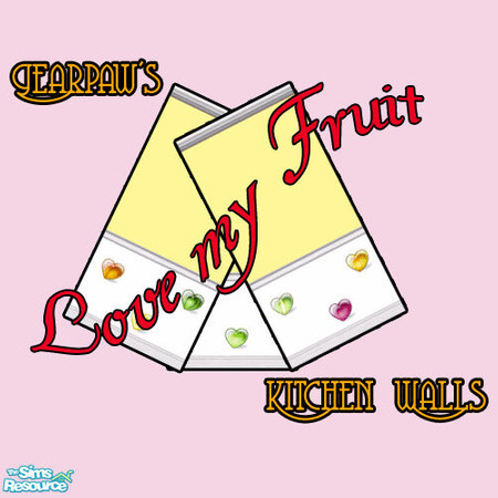 Sims 2 — GP's Love that Fruit Kitchen Wall by ToreySim — Kitchen walls with yellow upper half, and white bottom half with