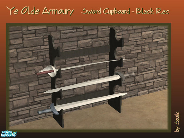 Sims 2 — Sword Cupboard 2-tile - REC2 by Spaik — Recolour in black wood of the wooden structure of the sword cupboard,