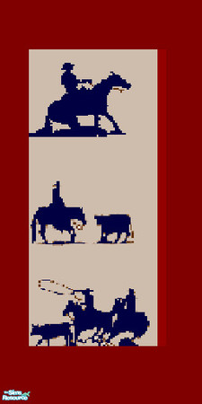 Sims 2 — Cowboy Wall by GeminiSims — This maroon and tan wall with black silouettes of 3 rodeo events will look good in