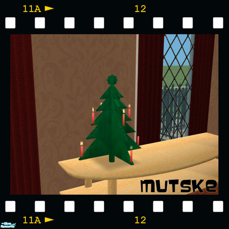 Sims 2 — Wooden Christmas Tree Mesh by Mutske — Wooden Christmas Tree with 8 candles. Texture is better. OFB competable,