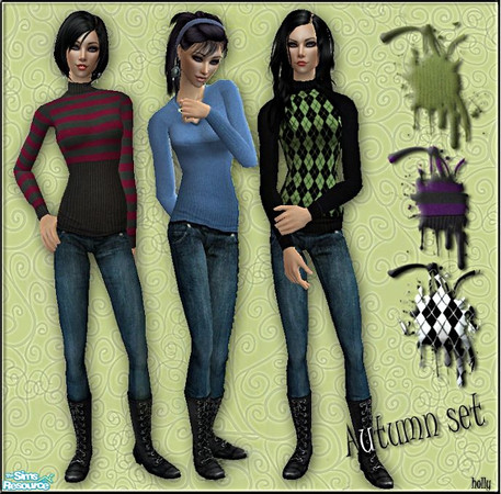 Sims 2 — Autumn Set by *Holly — 6 outfit for your Adult Female sims on aikea_guinea mesh (AF-FB_AlphaTatteredDress its