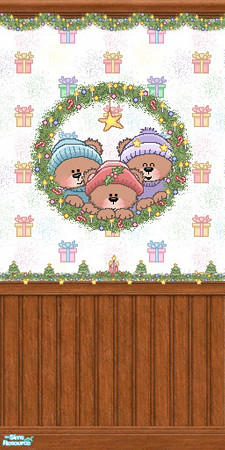 Sims 2 — TL - Xmas Bears Wallpaper 6 by TabbyLou — Presents background with bears in wreath decal wall for Bears and