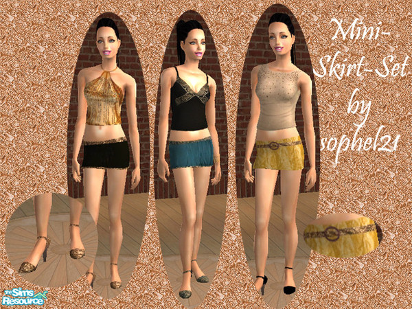 Sims 2 — Mini skirt set by TSR Archive — Mini skirt set. You need the mesh from Sims2BodyProject @ MTS2. The tops the