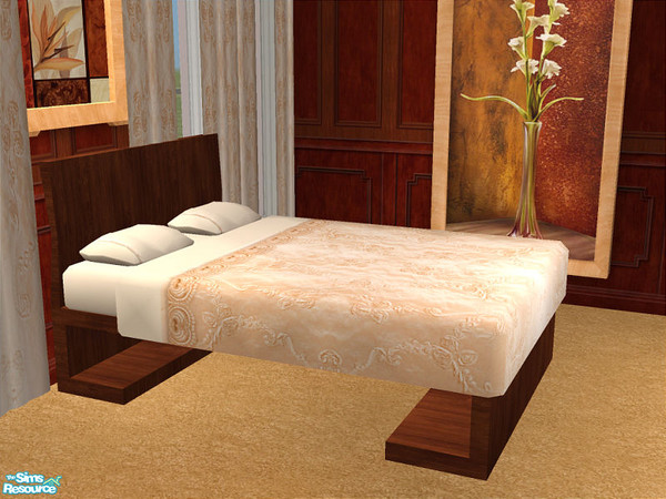 Sims 2 — Matters Bedroom - Bedframe by detimgi — Rich dark wood with light wood accents.Mixed with soft colors makes for