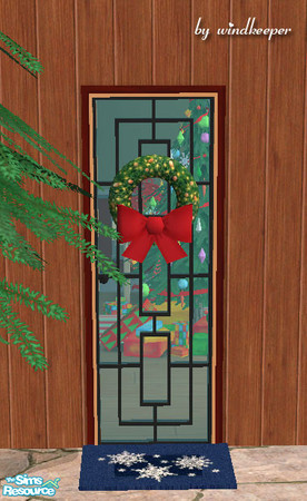 Sims 2 — Sato xmas door by Windkeeper — *Jun 17/06 updated to remove shine* Sato door with a holiday wreath. Uses all the