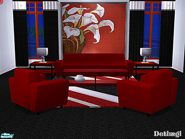Sims 2 — Burgundy Living by detimgi — Couch,chair,coffee table,end table straight and natural meshes by