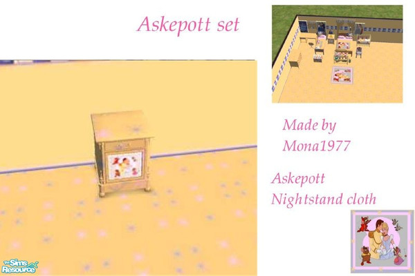 Sims 2 — Askepott nightstand cloth by mona1977 — Askepott set. Askepott = Cindarella. ;-)