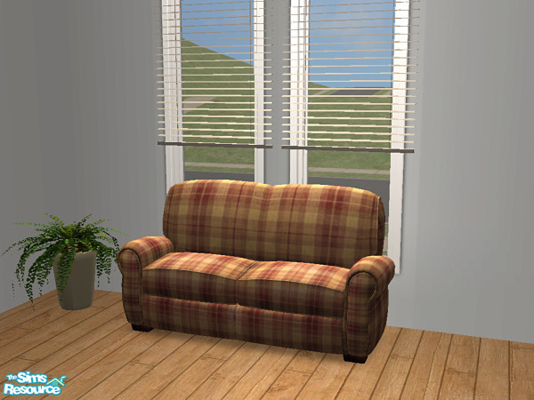 Sims 2 — Red Plaid Sofa by Allykat — Recolor of the Club Distress Sofa
