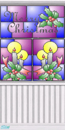 Sims 2 — TL - Stained Glass Wall White Wd MC by TabbyLou — White Wood - Merry Christmas Wallpaper. A stained glass set of