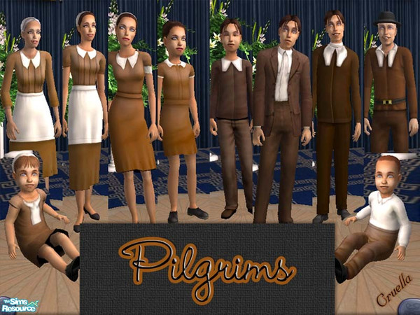 Sims 2 — am_Pilgrims by Cruella — Celebrate the American Holiday with Thanksgiving Pilgrims. One outfit for all genders.