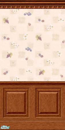 Sims 2 — Grapes n Stuff by Zargret — Grape patterned wallpaper with medium wood wainscoting.