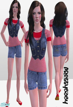 Sims 2 — Layer - Striped/Vest by pretty_baby — 3 outfits for your lady. No mesh is needed. Enjoy